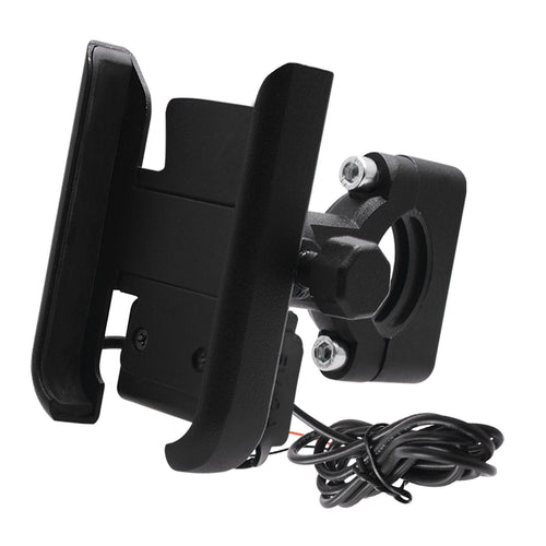 Black aluminum phone mount with USB charging