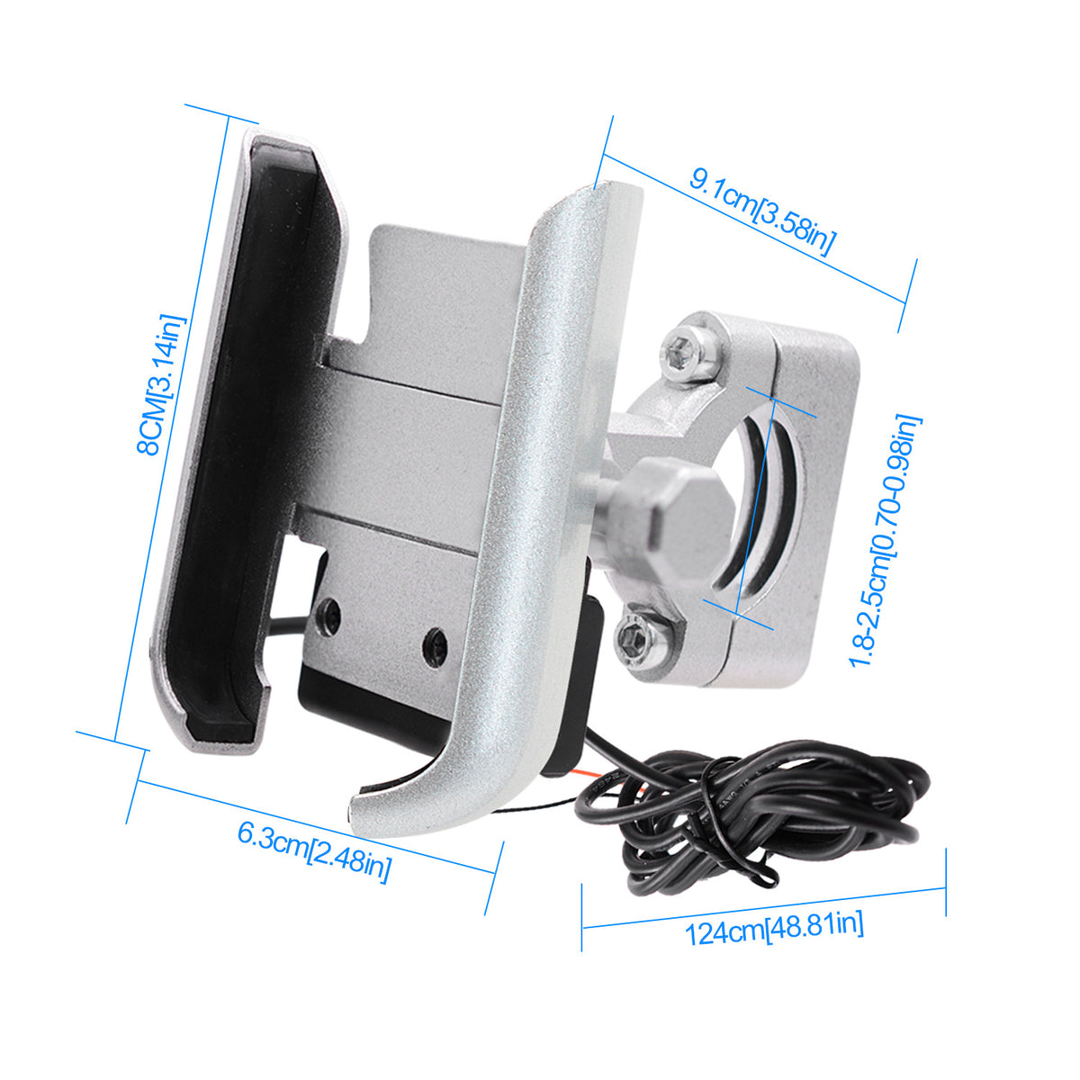 Silver phone mount dimensions