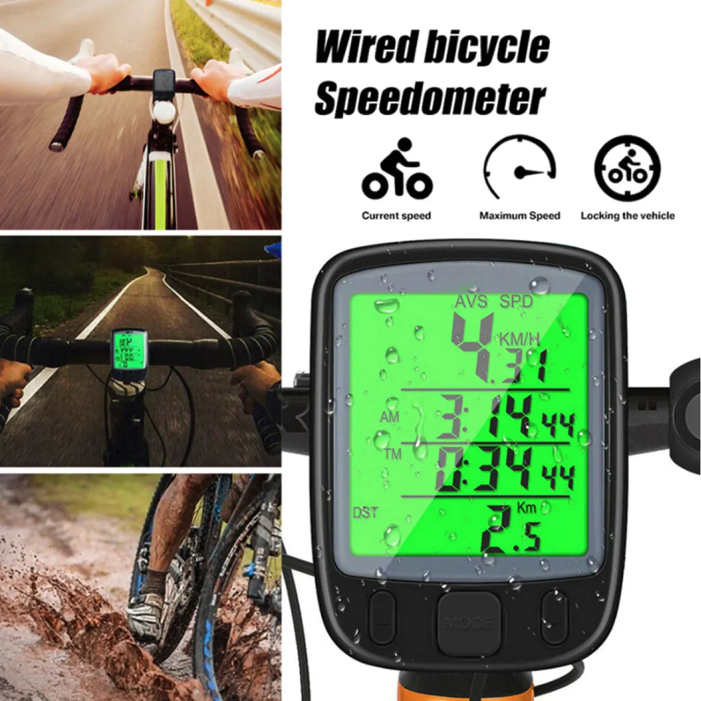 Wired bike speedometer on handlebar