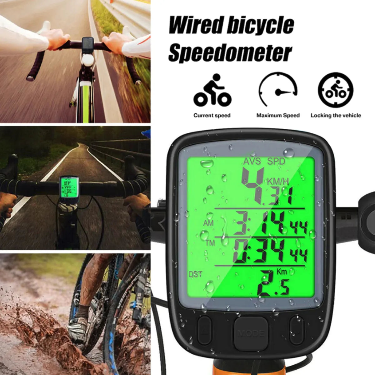 Wired bike speedometer on handlebar