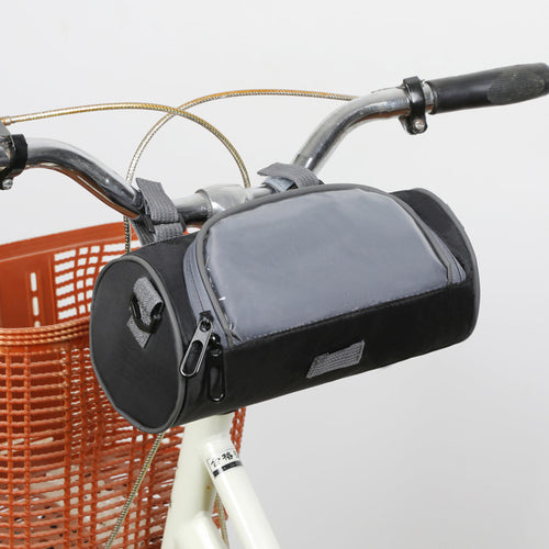 Black handlebar bag with phone window on handlebars