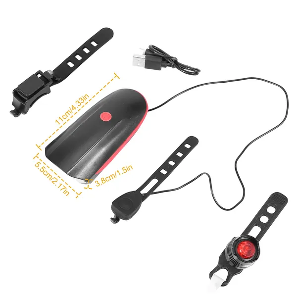 Rechargeable Bike Headlight with Horn + Tail Light