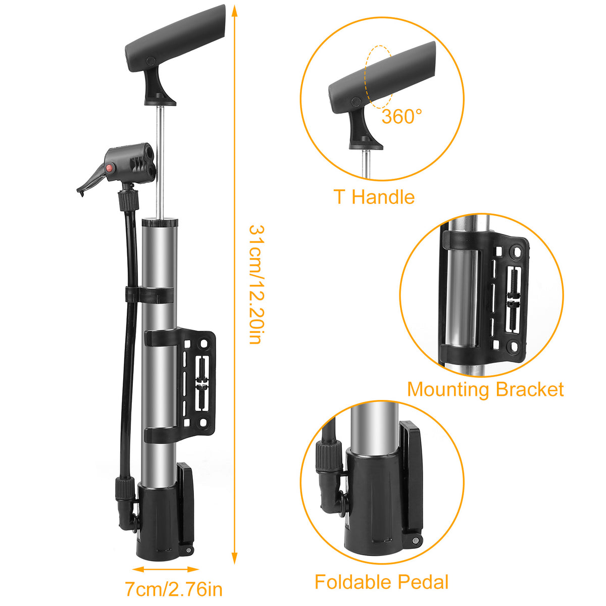 Mini Bike Pump with Frame Mount