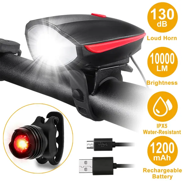 Rechargeable bike headlight with horn