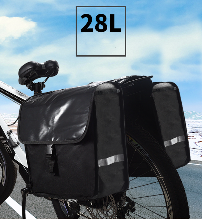 28L waterproof double pannier on a bike