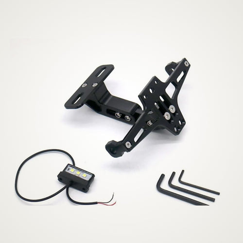 Black license plate holder with plate light and hex keys